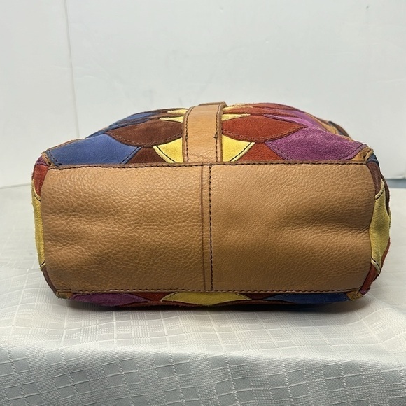 LUCKY BRAND MultiColor Scallop Patchwork Leather Shoulder Boho Tote - Picture 5 of 11